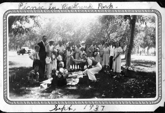 Charles Talley in front, Picnic in Rio Grande Park 1937