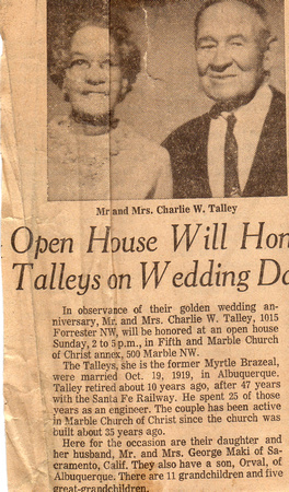 Charles and Myrtle Talley 50th Wedding Anniversary